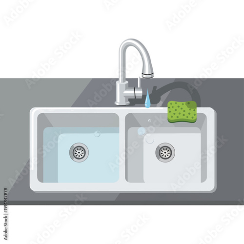 Double Kitchen Sink with Running Water