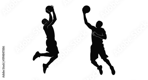Two basketball players in dynamic action poses captured as silhouettes on transparent background high quality professional detailed modern elegant stylish clean