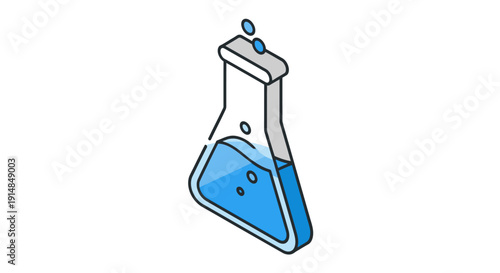 Isometric Illustration of a Laboratory Flask with Blue Liquid, Ideal for Science Concepts