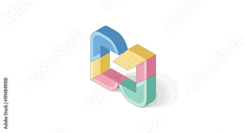 Isometric illustration of a multi-colored geometric shape isolated on a white backdrop