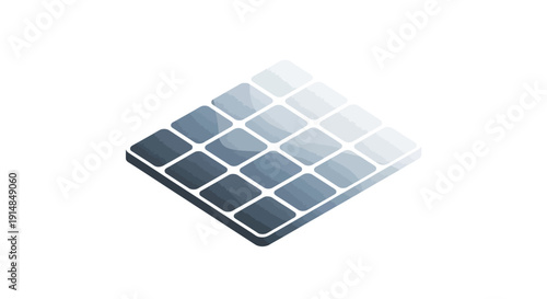 Isometric illustration of a solar panel array against a clean white backdrop, modern design