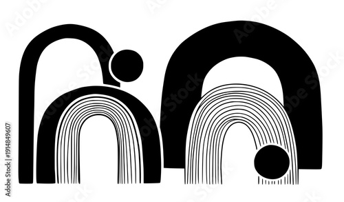 Hand drawn zen arch geometric line art vector set