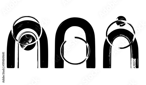 Hand drawn zen arch geometric line art vector set