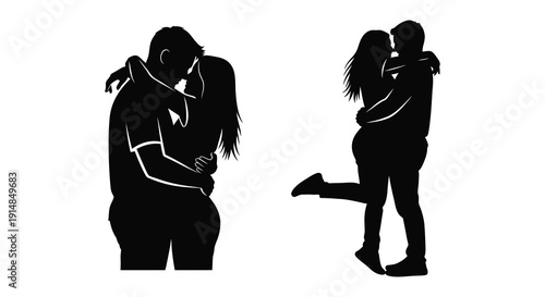 A couple embracing in a tender moment depicted as a black silhouette on transparent background high quality professional detailed modern elegant