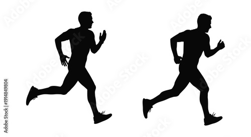 Two men running depicted in a dynamic pose ideal for fitness illustrations on transparent background silhouette high quality professional detailed modern