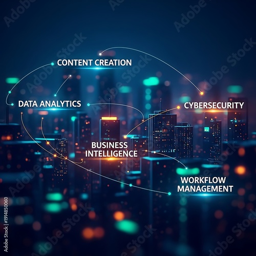 Wallpaper Mural Business Intelligence and Cybersecurity Cityscape at Night. Torontodigital.ca