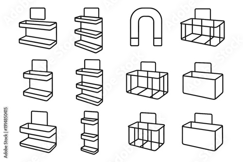 Magnetic icon storage functional modern organizer outline organizers fridge wire vector mount