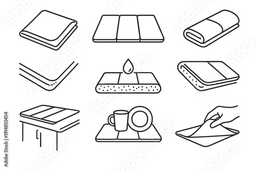 Drying foldable layer minimal microfiber kitchen panel collapsible functional icon vector mat