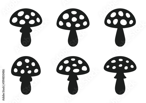 Vector of six mushrooms in a grid layout