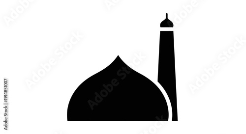 Simple black silhouette of a mosque with a minaret.