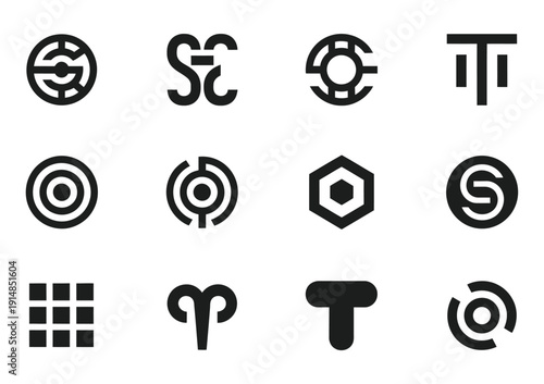 Collection of vector icons featuring various abstract designs