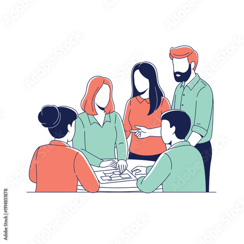 Team discussion around a round table with documents