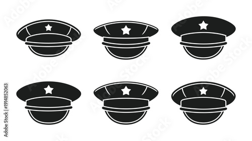 Vector police hats with stars displayed in a neat row