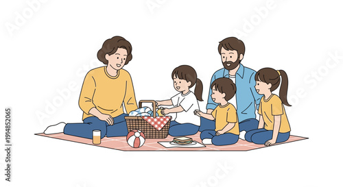 A happy family enjoys a picnic together on a blanket featuring a charming silhouette on transparent background high quality professional detailed