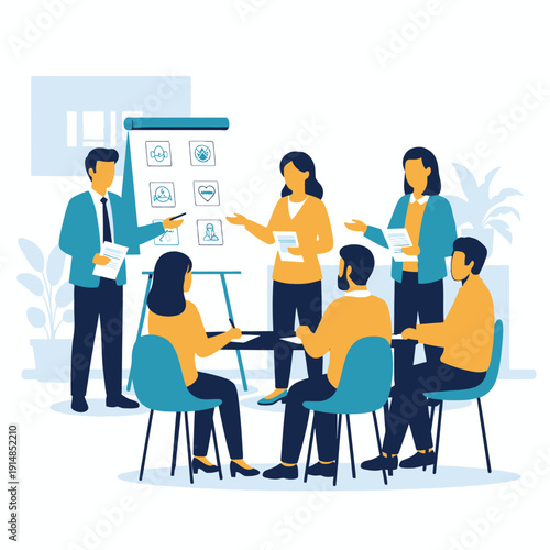 Team Presentation and Discussion in Meeting Room