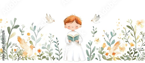 First Communion invitation, copy space