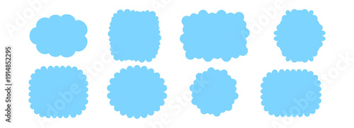 Fluffy cloud frame label set. Cloud shaped and jagged frame silhouette oval and circle frames with scalloped edges