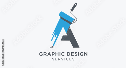 Graphic design services logo with paint roller and letter A