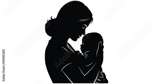 A tender moment depicted in a black silhouette of a mother cradling her baby on transparent background high quality professional detailed
