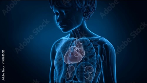 Medical illustration human body child anatomy internal organ heart lung kidney circulatory system lymphatic system silhouette cardiovascular respiratory urinary disease healthcare concept