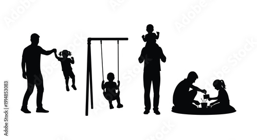 A family enjoying outdoor activities together depicted in a striking black silhouette on transparent background high quality professional detailed modern elegant