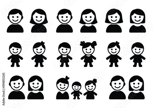 Vector of different people in family sticker designs