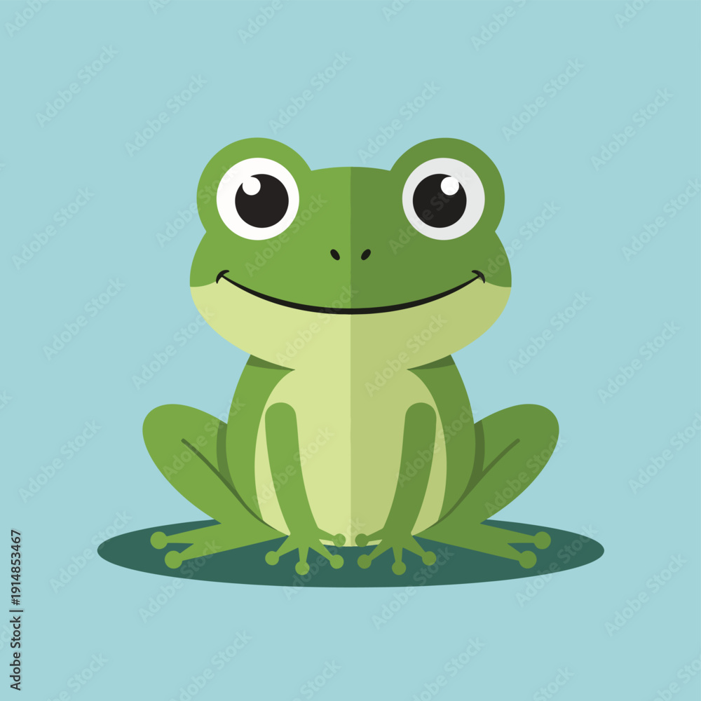 Fototapeta premium Happy Cartoon Frog Sitting on Ground