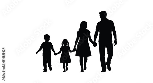 A family of four walks hand in hand showcasing love and togetherness on transparent background silhouette high quality professional detailed modern elegant stylish