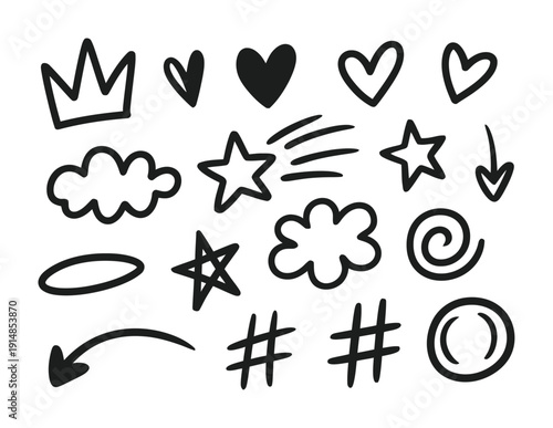 Hand-drawn vector featuring various symbols and shapes