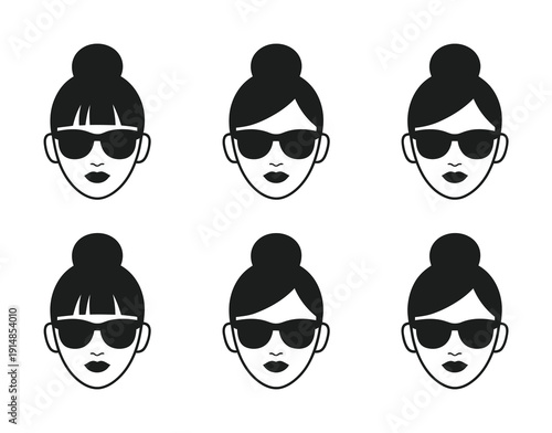 Vector of women wearing sunglasses with bun hairstyles