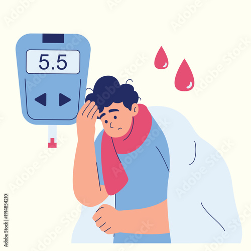 a man feeling dizzy due to blood sugar imbalance illustration