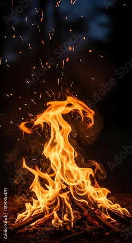 Wallpaper Mural Campfire burning brightly in darkness at night. Torontodigital.ca