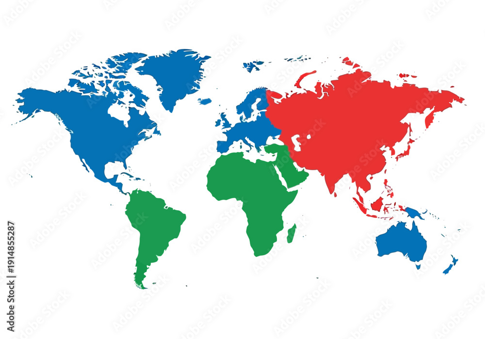 Obraz premium A colorful world map highlighting different regions in distinct colors on a white background