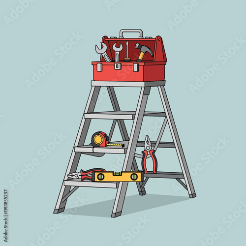 Toolbox on Ladder with Tools