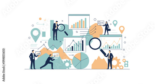 Business Analytics Team Analyzing Data Charts and Maps