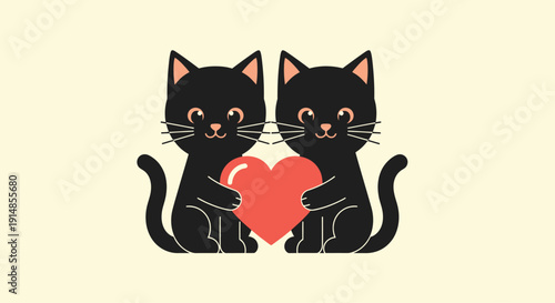 Two Black Cats Holding a Heart