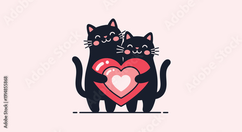 Two Black Cats Hugging Heart Gesture for Love