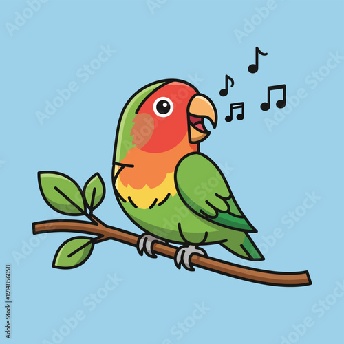 Colorful Parrot Singing On Branch