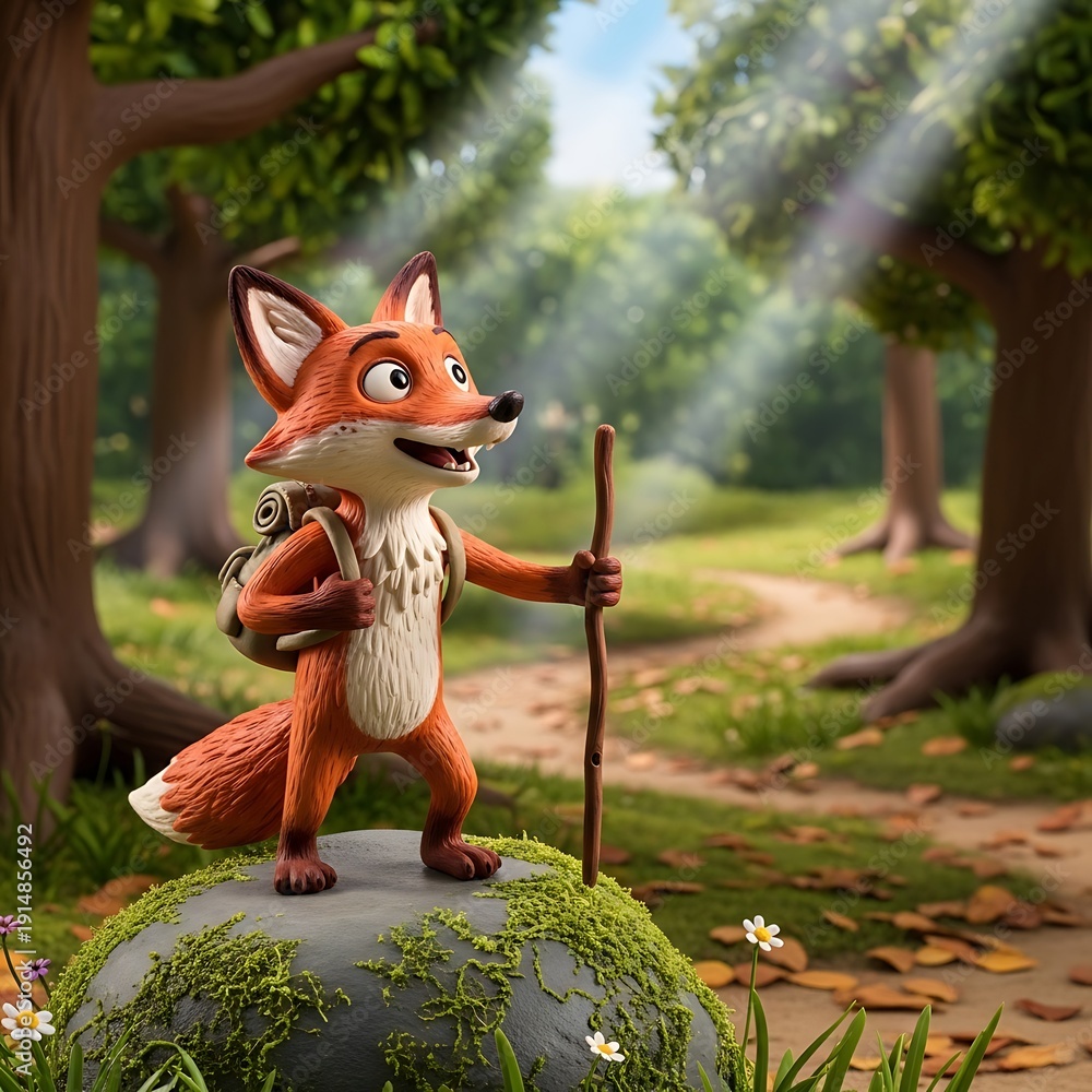 custom made wallpaper toronto digitalCartoon Fox Hiking in Forest Scene.