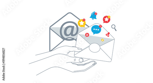 Hands Holding Envelopes with Email and Notifications