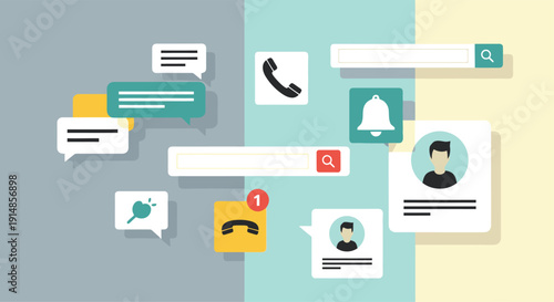 Collage of Messaging and Notification Icons with User Profiles