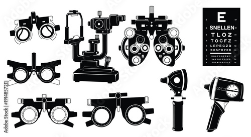 Optometry and Eye Examination Equipment Icons