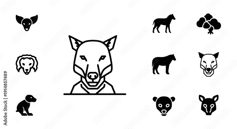 Naklejka premium Minimalist animal icons in a linear style, perfect for branding and design projects