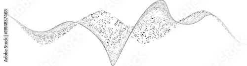 Noisy waveform line. Dynamic sound wave particles for music, audio branding, website banner, headers. Wave flow texture. Spray particles trace. 