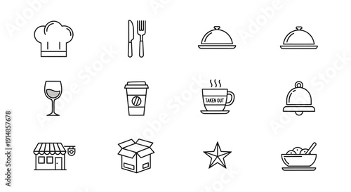 Minimalist food and drink icons perfect for culinary concepts and digital design needs