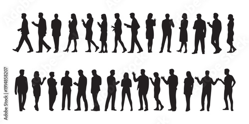 Large collection of walking and standing business people silhouettes for urban crowd and lifestyle compositions