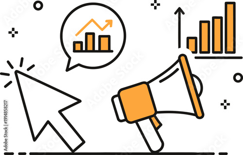Marketing and Advertising Concept with Megaphone and Graphs.