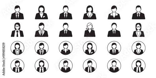 Set of male and female avatars with suit and tie in business formal attire, professional user icons