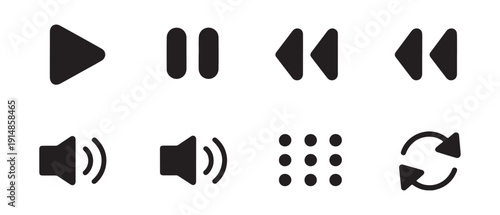 Collection of modern music player interface icons for web and mobile applications user experience design controls