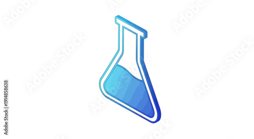 Isometric view of a laboratory flask with a blue gradient on a plain white background
